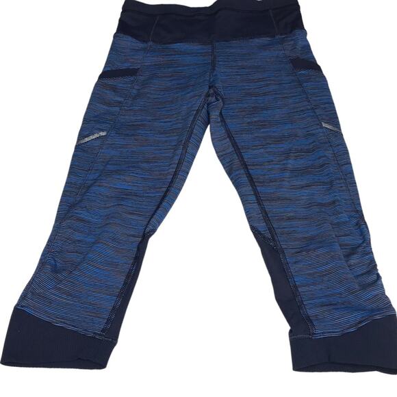Lululemon Size 2/4 Cut the Crop Striped Cropped Leggings-Side Pockets-Ruched Leg - Picture 1 of 14